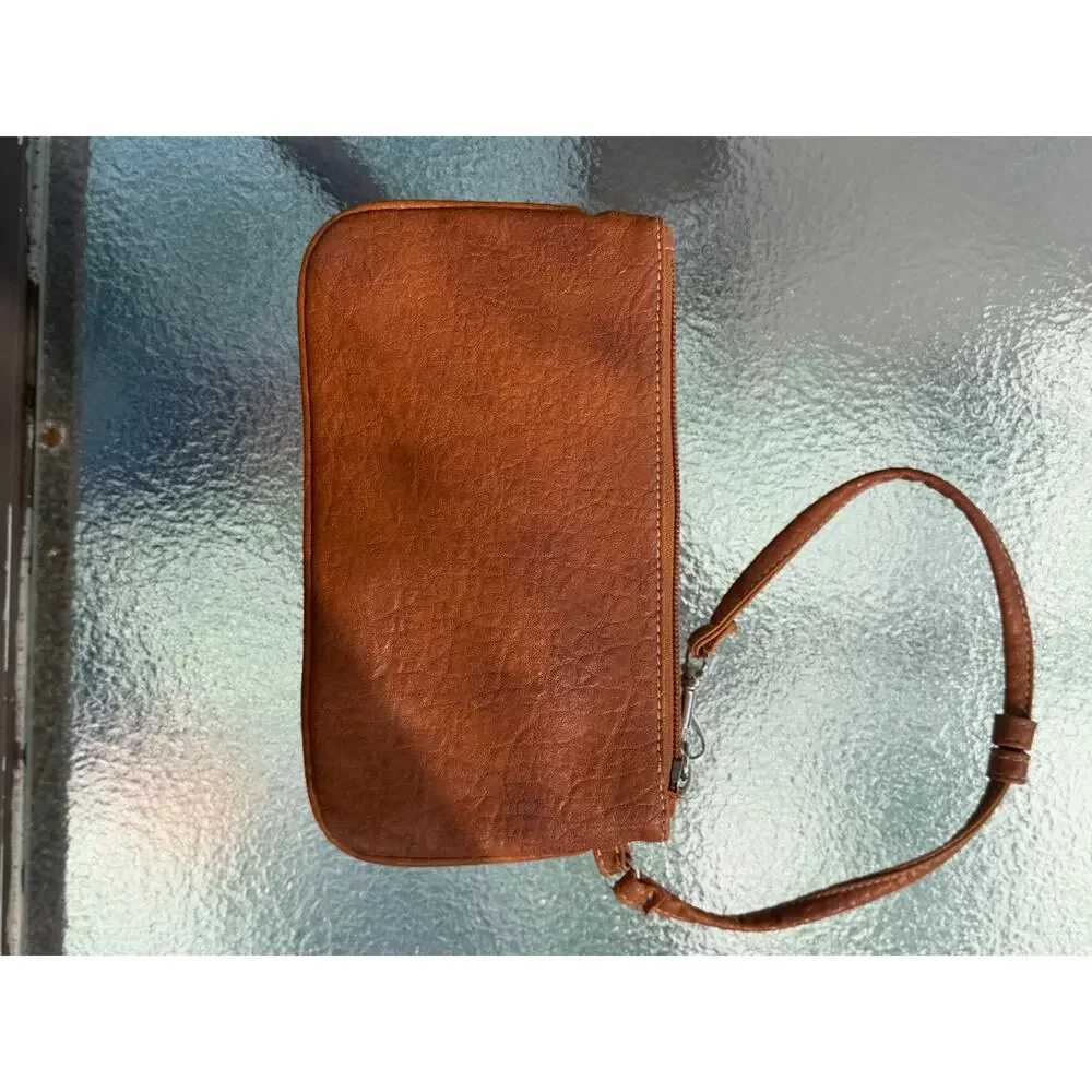 Unbranded Brown Faux Leather Wristlet Clutch Buckle Zip Pocket